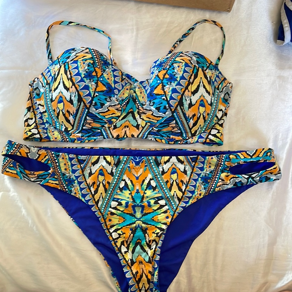 Orange and blue tropical Bikini